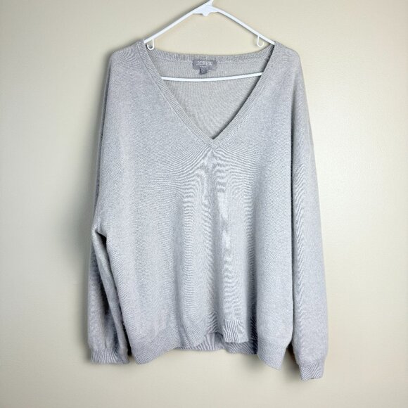NWOT J.Crew 100% Cashmere V-Neck Sweater XL – Light Gray, Soft & Luxe - Picture 1 of 9